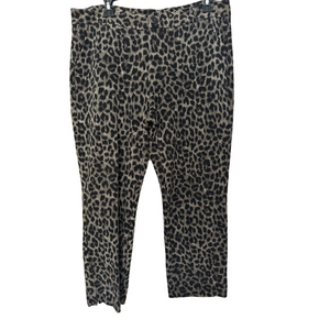 CAbi Jungle Leopard Black and Gray Print Stretch Ponte with Side Pockets Ankle